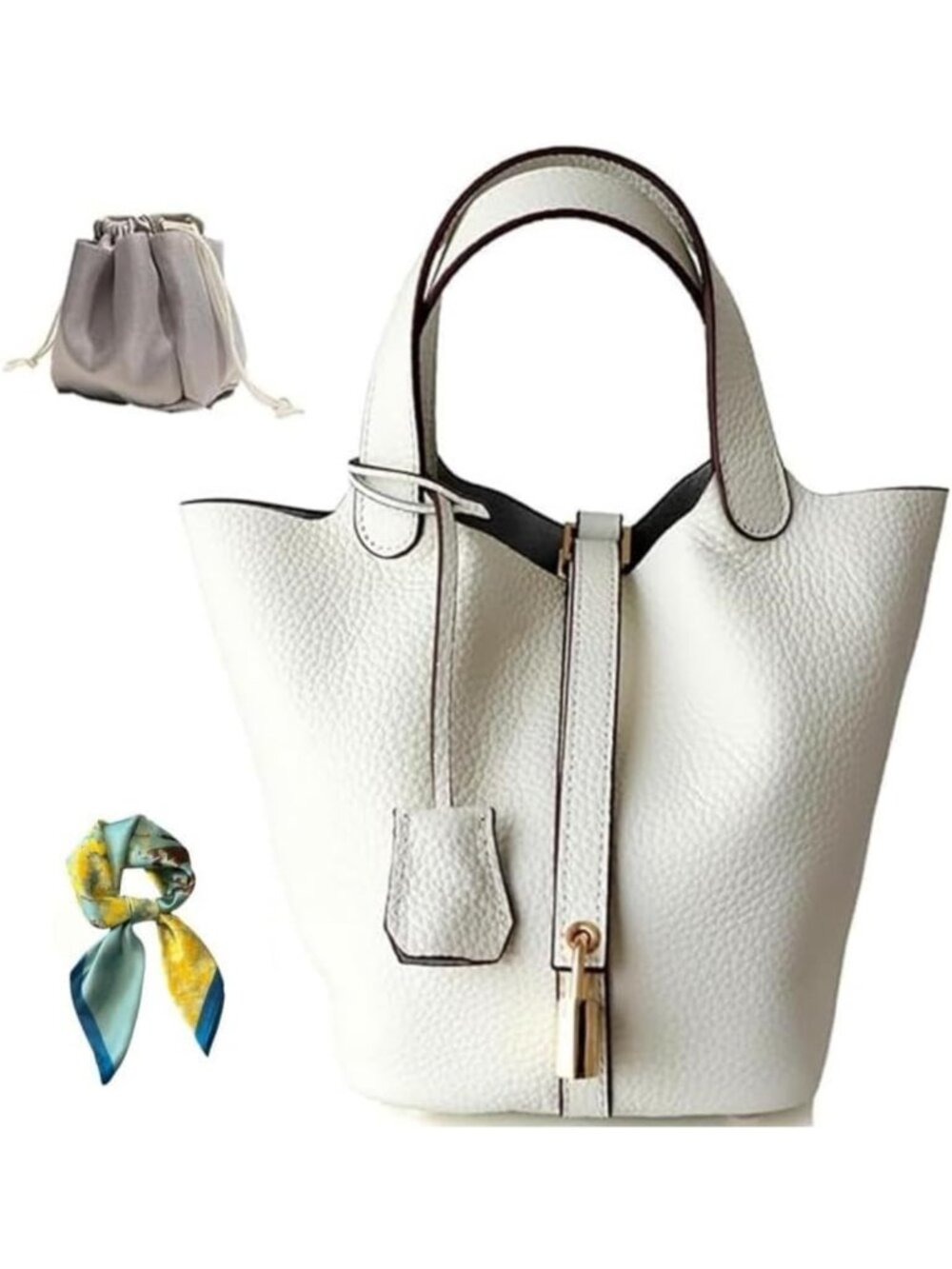 Stylish Genuine Leather Bucket Bag for Women - Versatile Shoulder Tote with Lock